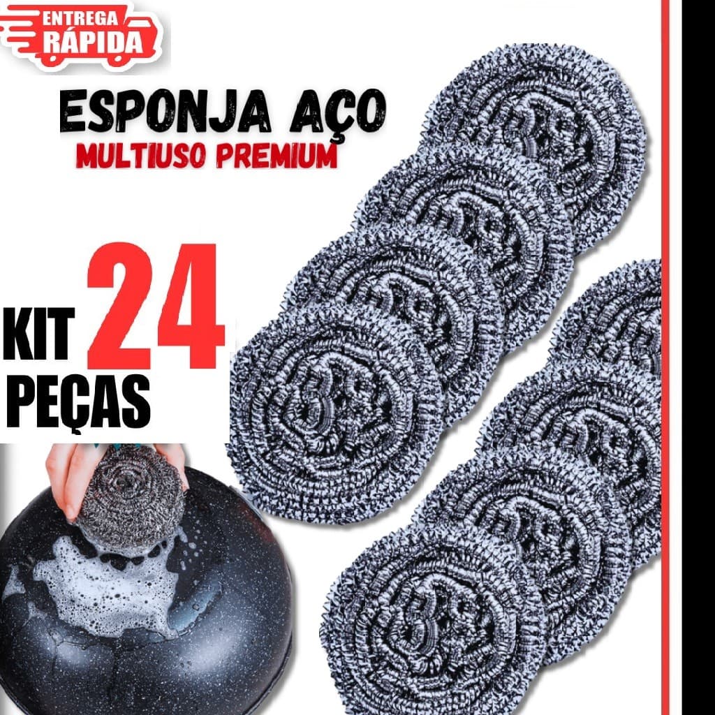Kit com 24 Esponjas Palha De Aço Inox Multiuso Para Cozinha Pia Limpeza Pesada Lavar Panela Assadeira Premium