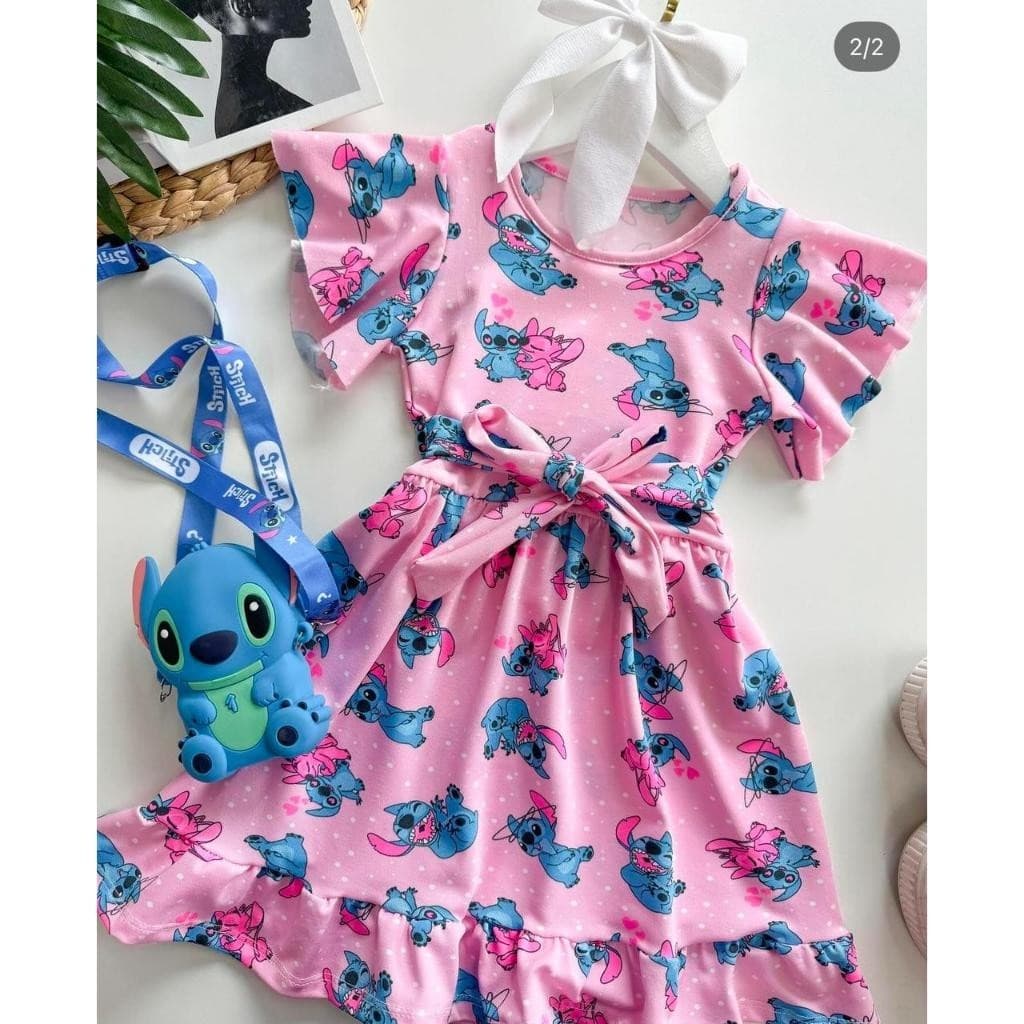 Vestido Infantil Stitch Menina | Suplex Confortável | 2 ao 8