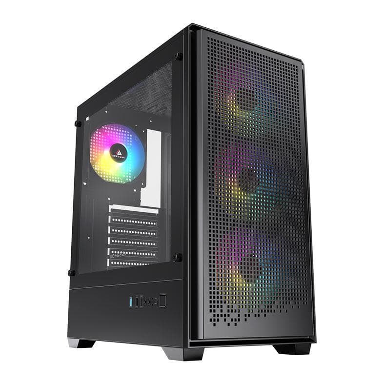 Gabinete Gamer Acegeek Qube Mesh, Mid-Tower, Lateral de Vidro, Preto, AG-QUBE-BK