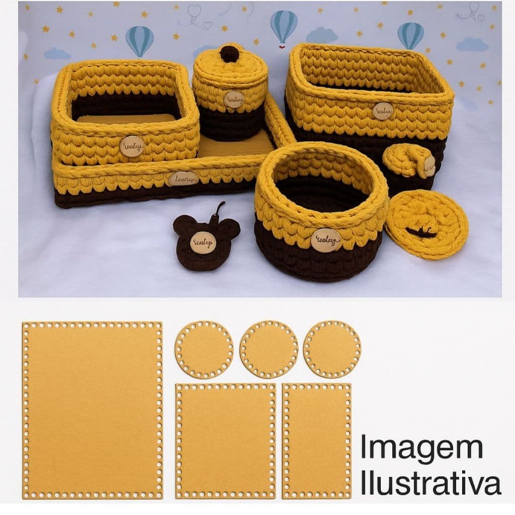 Kit Higiene Bebe 6 Peças Base Para Crochê Redonda e Quadrada Artesanato