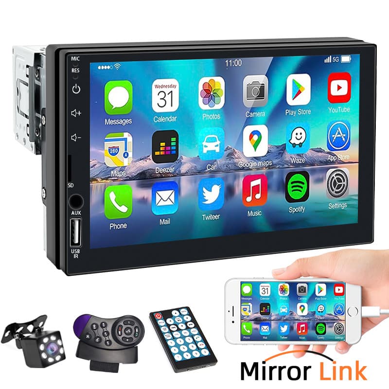 Carplay Multimídia Central 1 Din 7 Polegadas MP5 Bluetooth USB/AUX/TF Mirrorlink Com Tela Sensível Ao Toque