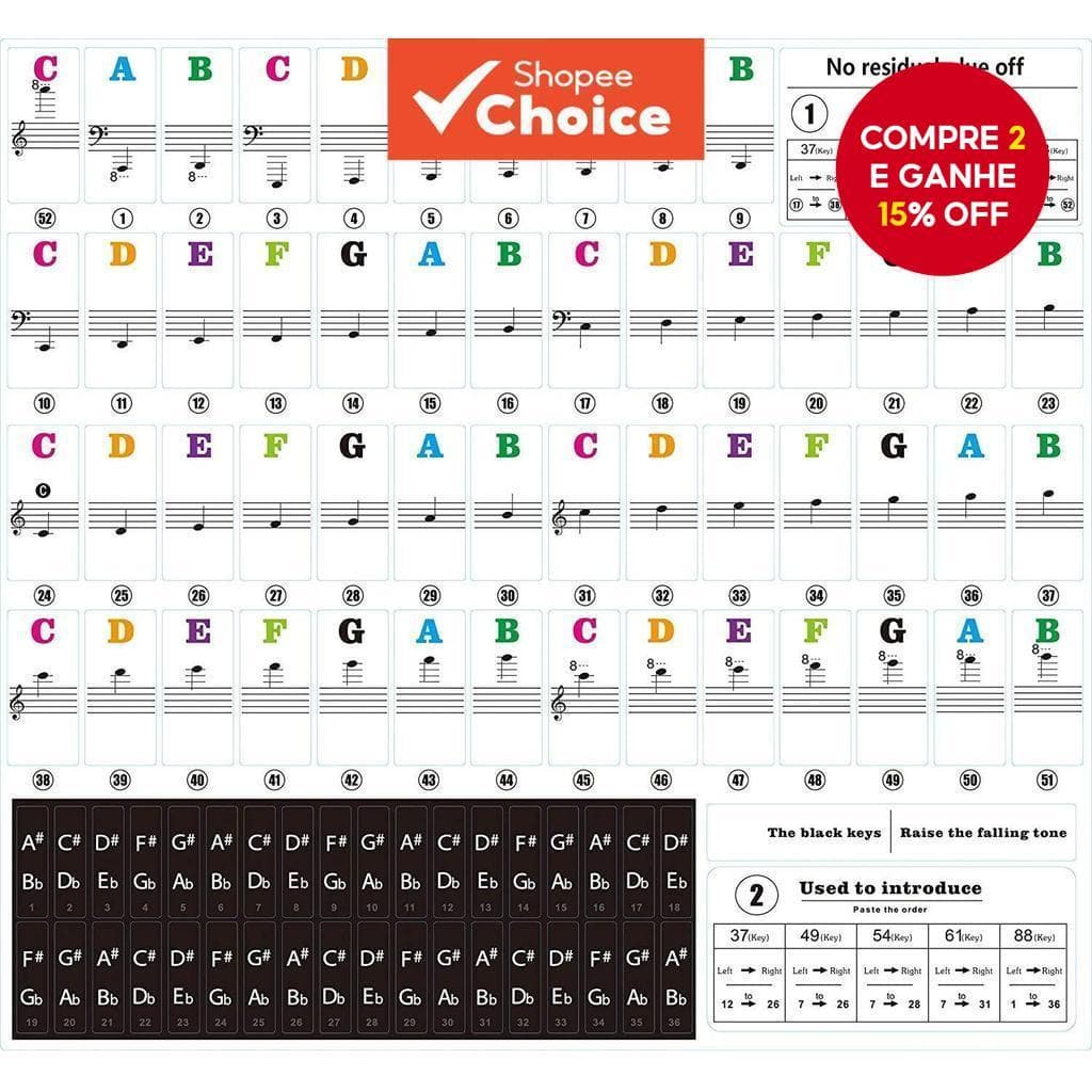 Adesivos De Teclado De Piano Para Iniciantes , Etiquetas De Teclas Reutilizáveis E Protetoras , Sobreposição De Notas Pi