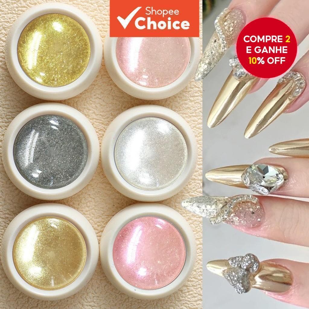 Novo conjunto de pó para unhas com glitter - 6 cores de pó espelho mágico e brilho intenso em ouro champanhe.
