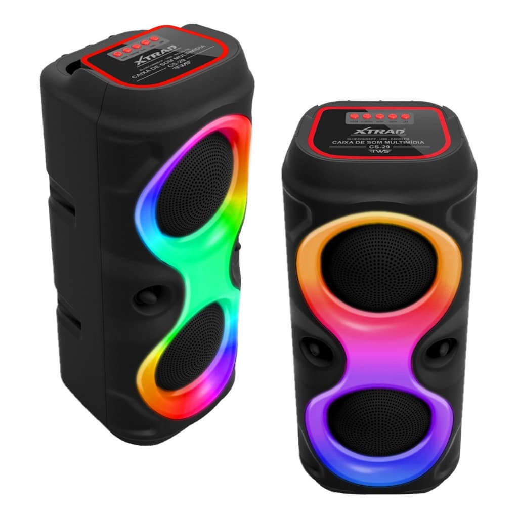 Caixa de Som Bluetooth 50W CS-29 Portátil com Luz RGB, TWS, Rádio FM e Bateria 1500mAh Som Forte Super Bass 4” Duplo