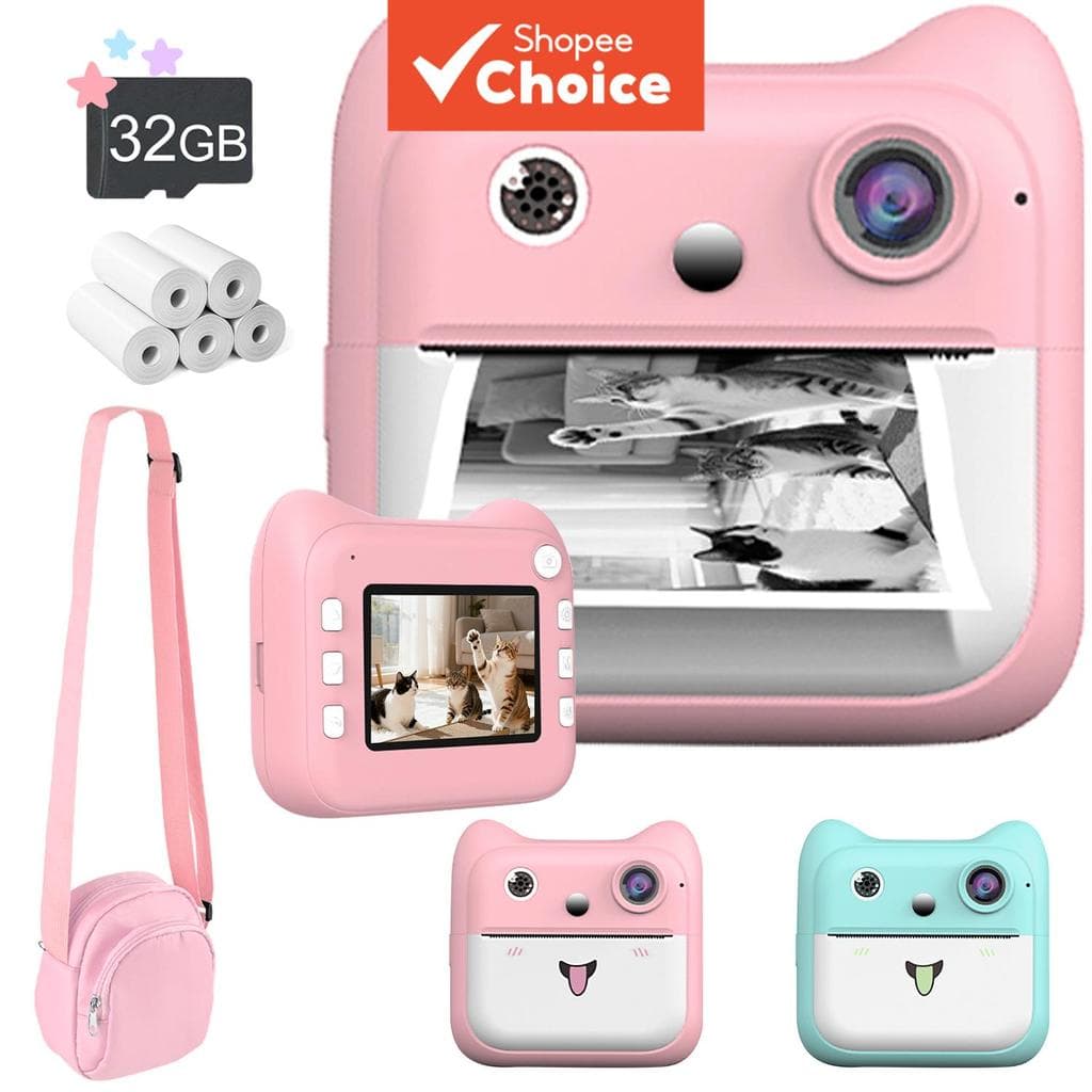 Câmera De Impressão Instantânea 1080P Vídeo Selfie Digital Com Cartão De 32 Gb E Bolsa Crianças