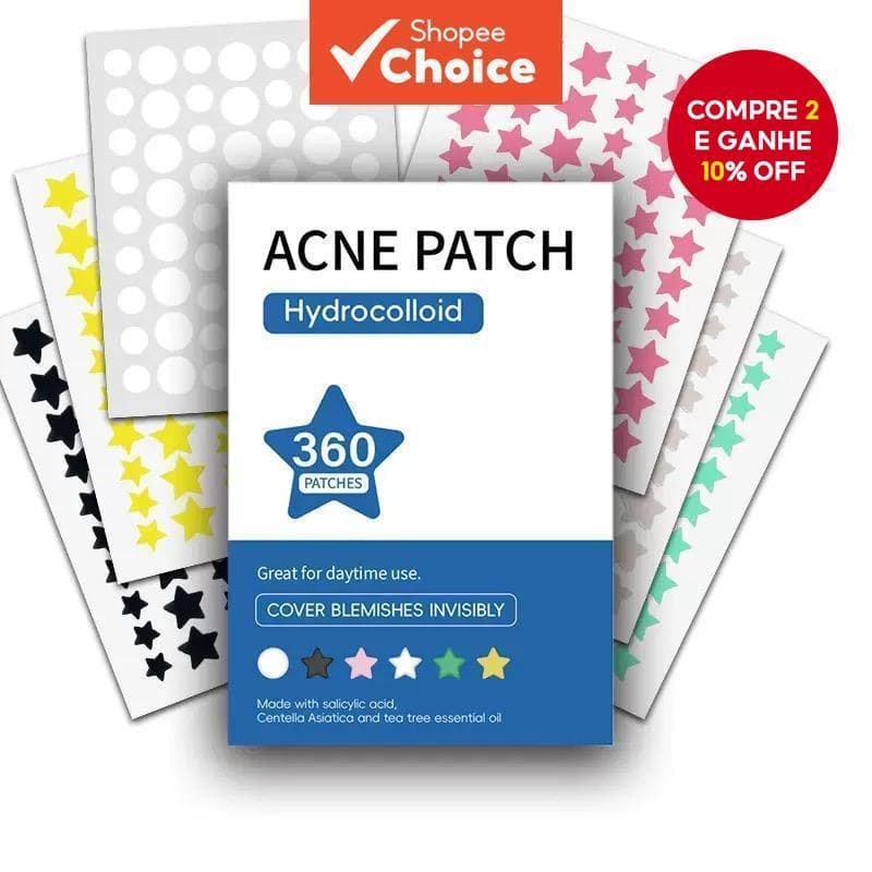 Adesivos para acne em forma de coração com estrelas, várias cores e tamanhos, ótimos para presentes. 360 peças.