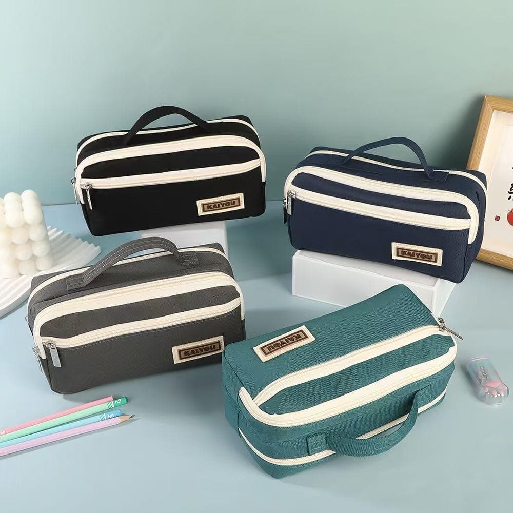 Bolsa Estojo Multifuncional Tecido Oxford Grande Capacidade 3 Divisórios Papelaria & Maquiagem