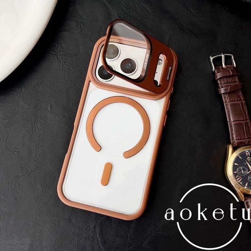 Capa De Lente De Borda Estampada De Lichia Luxuosa Telefone Com Suporte Integrado Adequada Para iPhone 12 13 14 15 16 17