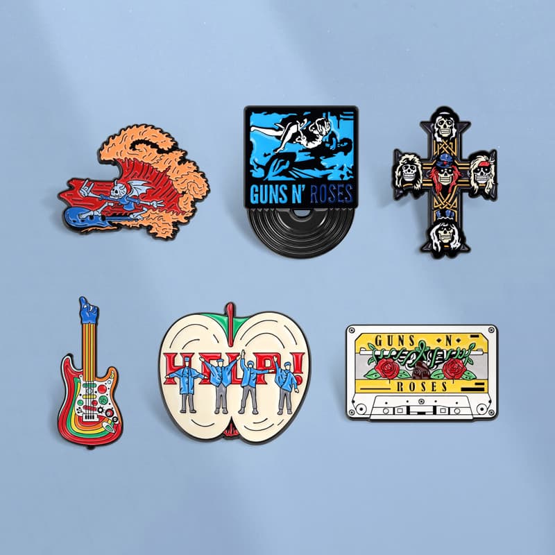 Guns N'roses The Beatles Esmalte Pin Retro Música Rock Band Guitar Tape Record Broche Emblemas Mochila Acessórios Presen