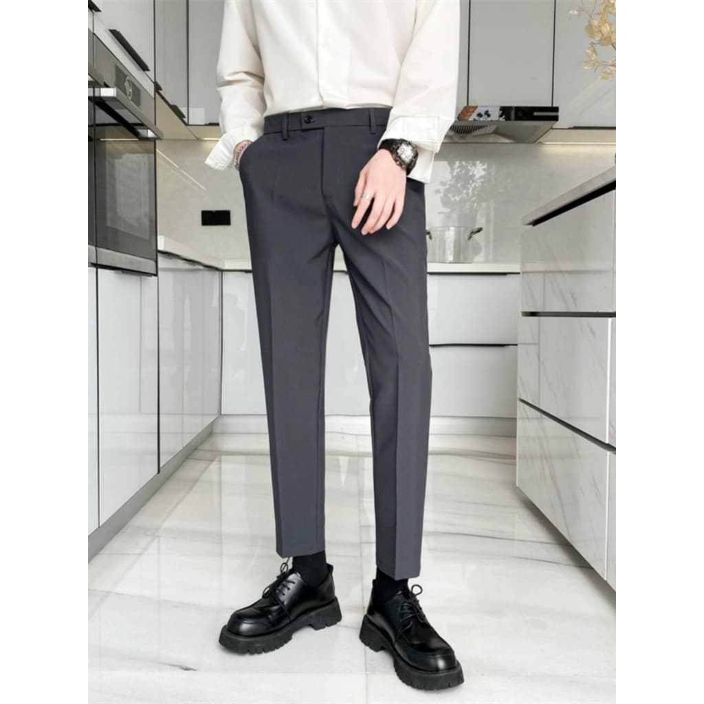 Calças pequenas masculinas tornozelo comprimento outono fino ajuste em linha reta calças casuais de negócios High-End Dr