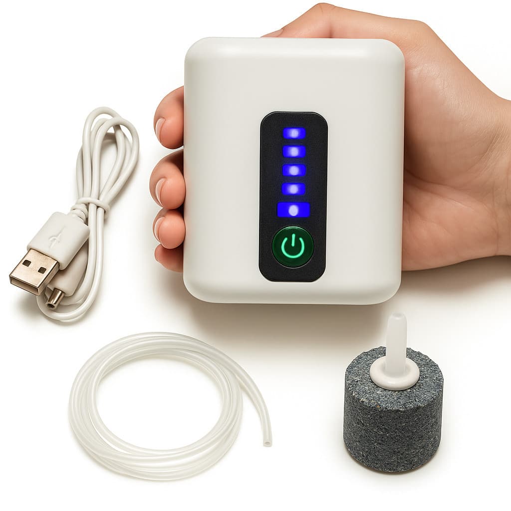 Bomba de Oxigênio  Portátil Recarregável USB - C Oxigenador de emergencia para Peixes