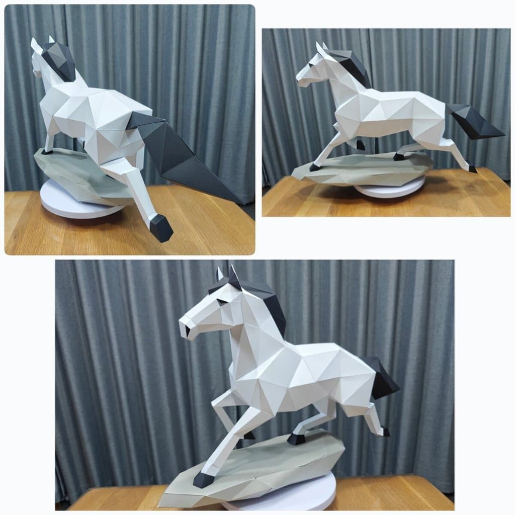[Sem corte, sem recuo] Pacote de Material de modelo de papel, cavalo de corrida, modelo Animal, ornamentos artesanais, O