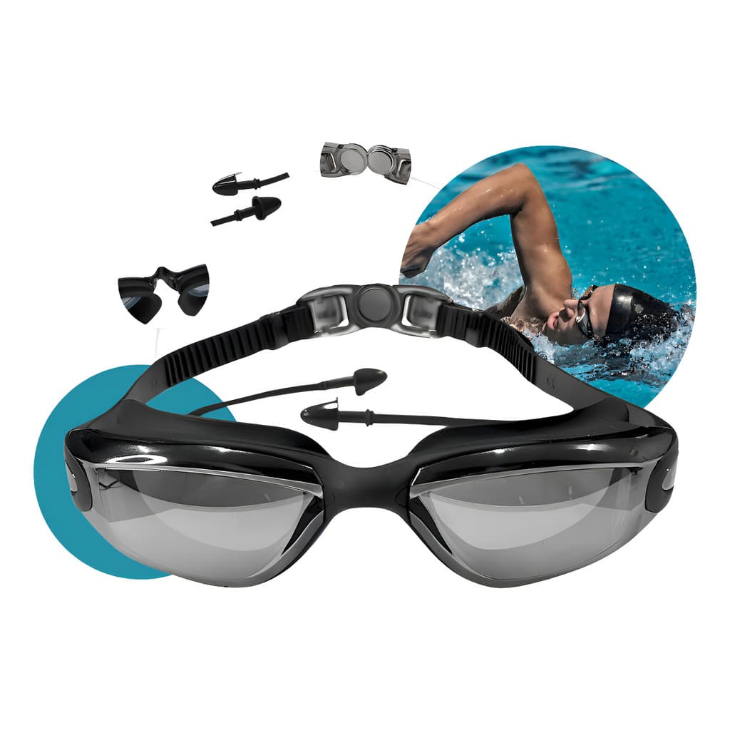 Óculos de Natação Espelhado Prateado Profissional com Proteção UV, Antiembaçamento, Conforto Alta Visibilidade Treinos