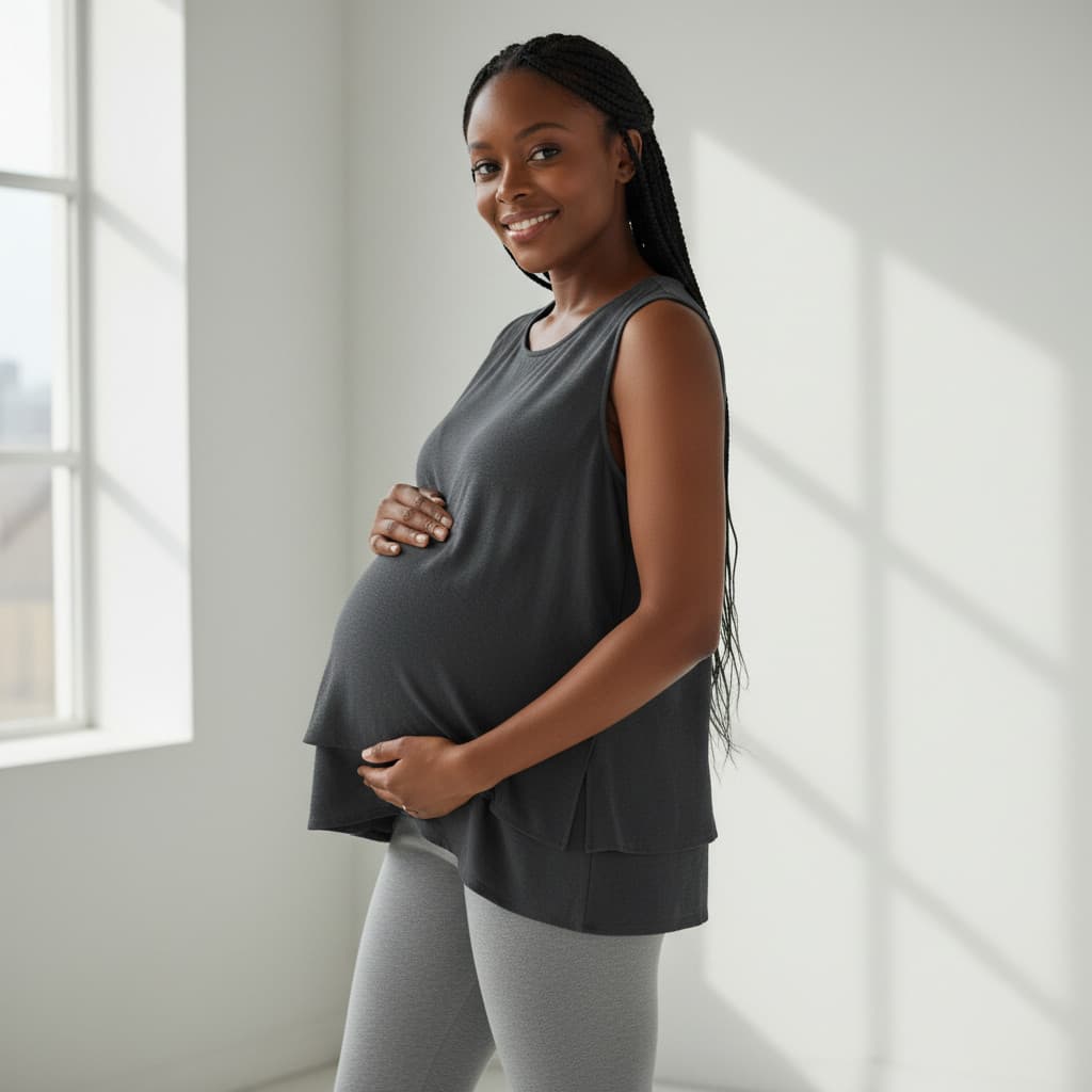 Blusa Regata Gestante Sobreposição Tam G PRETA