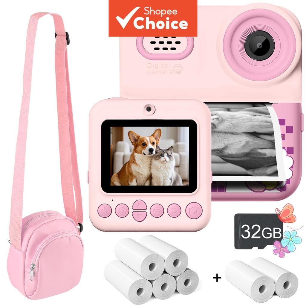 Câmera De Impressão Instantânea De Desenho Animado Para Mini Digital Portátil Com Cartão De 32 Gb E Bolsa Infantil