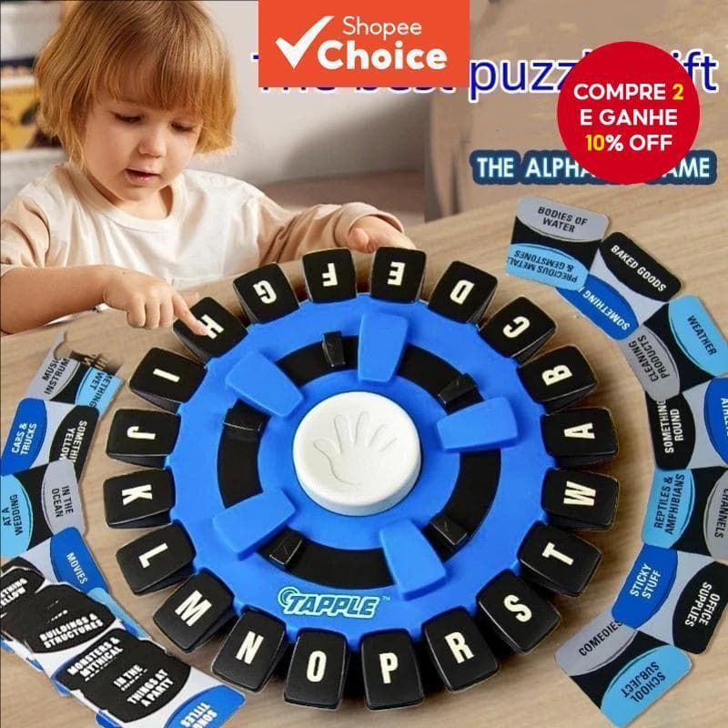 Quebra-cabeças de palavras em português, jogo divertido para crianças e adultos, ideal para festas em família.