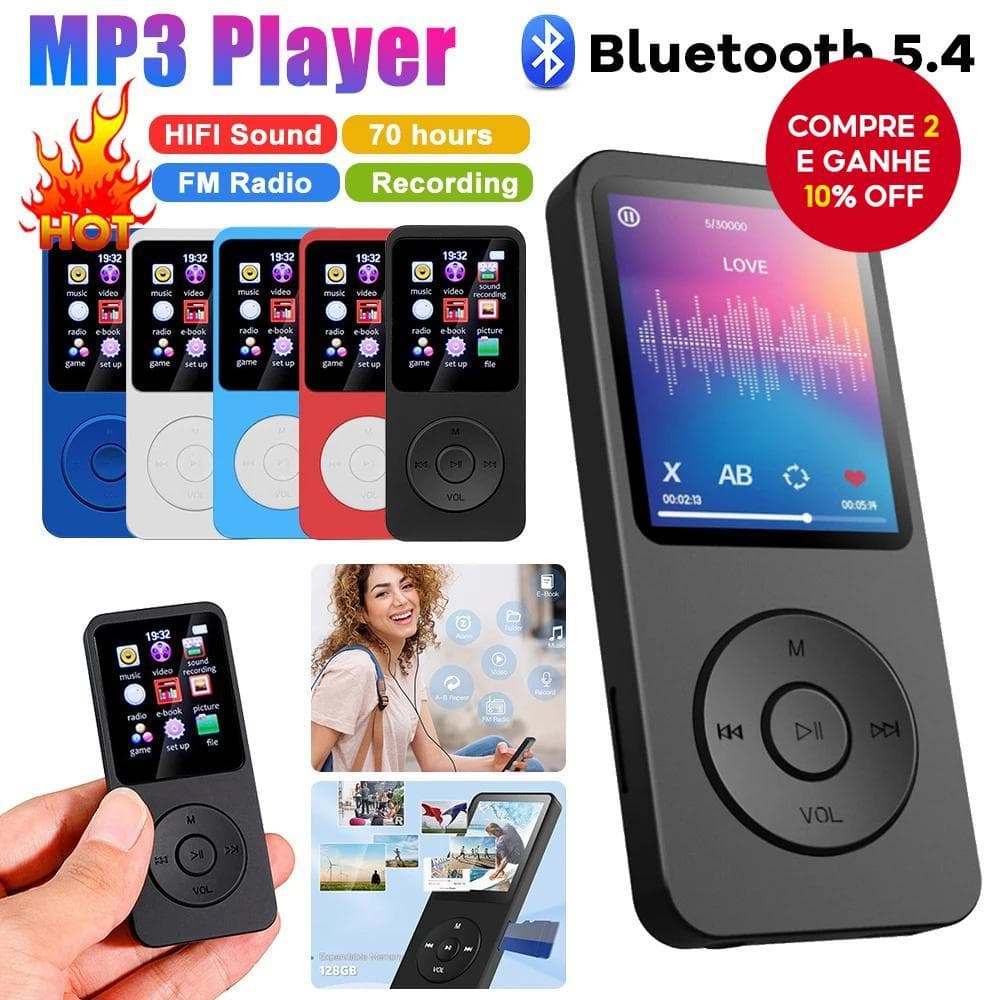 Mini Reprodutor De Mp3 Portátil , Bluetooth 5.4 , Estéreo De Música , Suporte Para Gravação De Rádio FM Presente Walkman