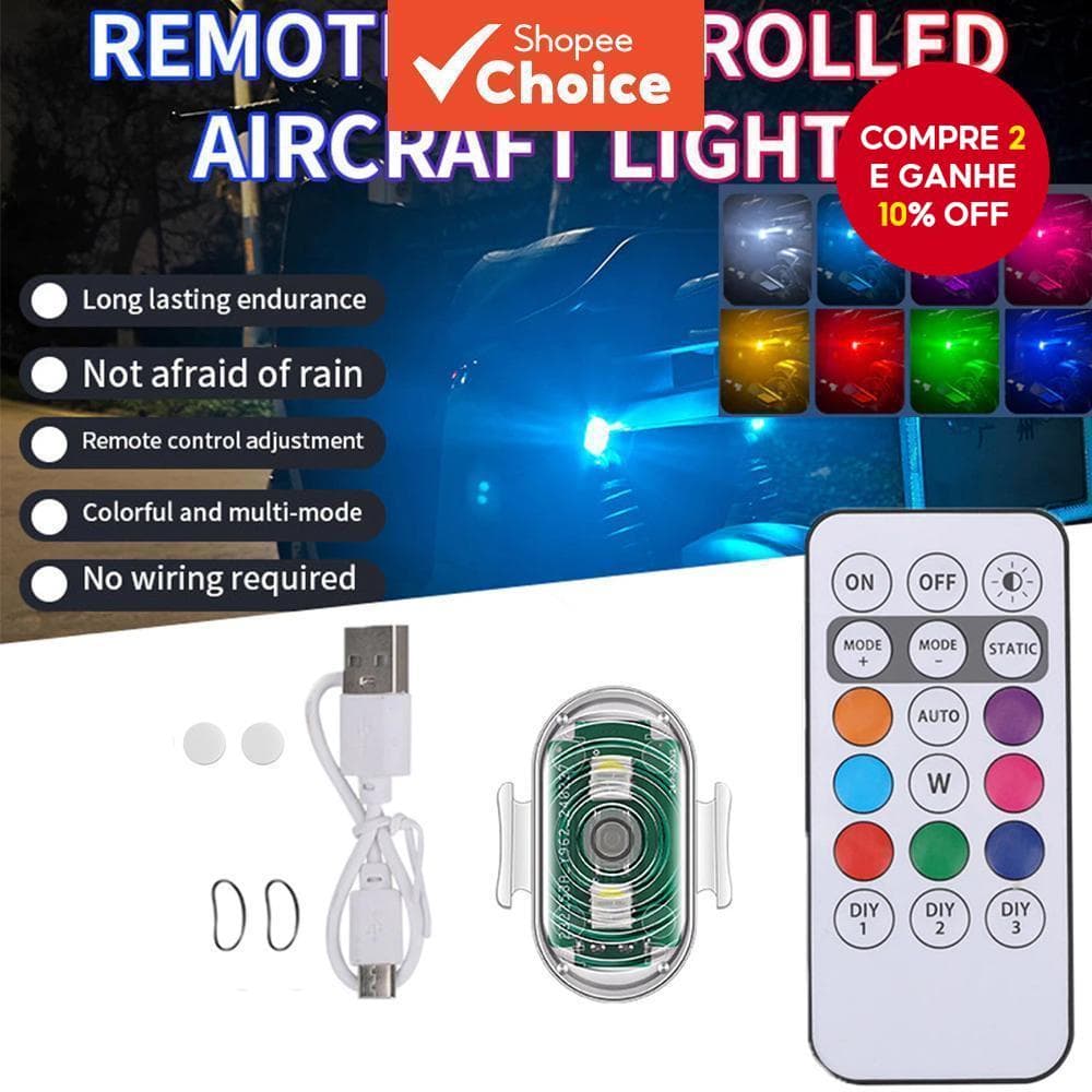 7 Cores Remoto RGB LED Luzes Estroboscópicas De Aeronaves De Motocicleta Posição De Flash Luz Sem Fio Avião Helicóptero 