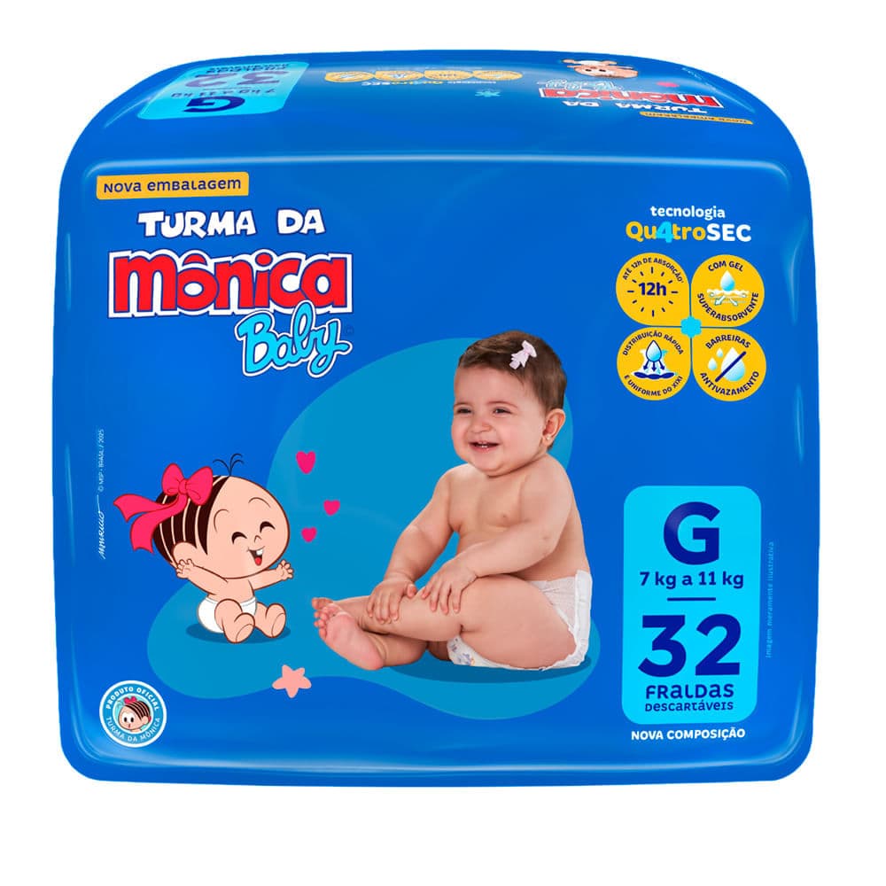 Fralda Descartável Turma Da Mônica Econômica G - 32 Unidades
