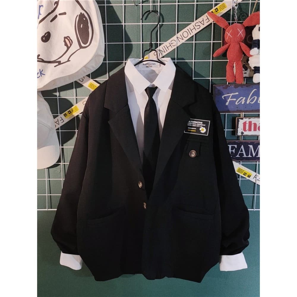 Bonito terno jaqueta masculina terno primavera outono estilo Preppy solto All-Match DK terno topo masculino Design nicho