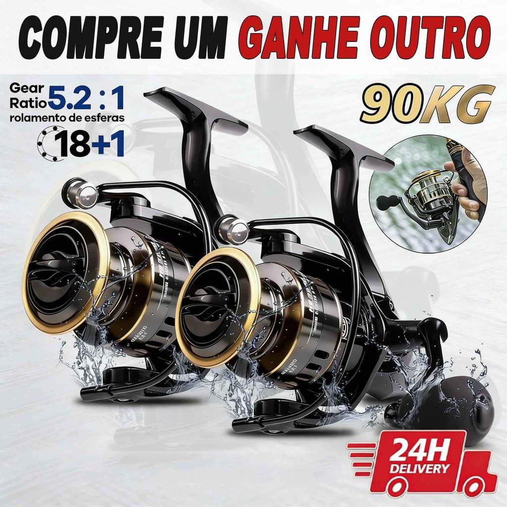 【Compre um ganhe outro】90kg Max Molinete De Pesca De Metal EVA HD1000-7000 Max Arraste 10kg Cana Em Água Salgada.