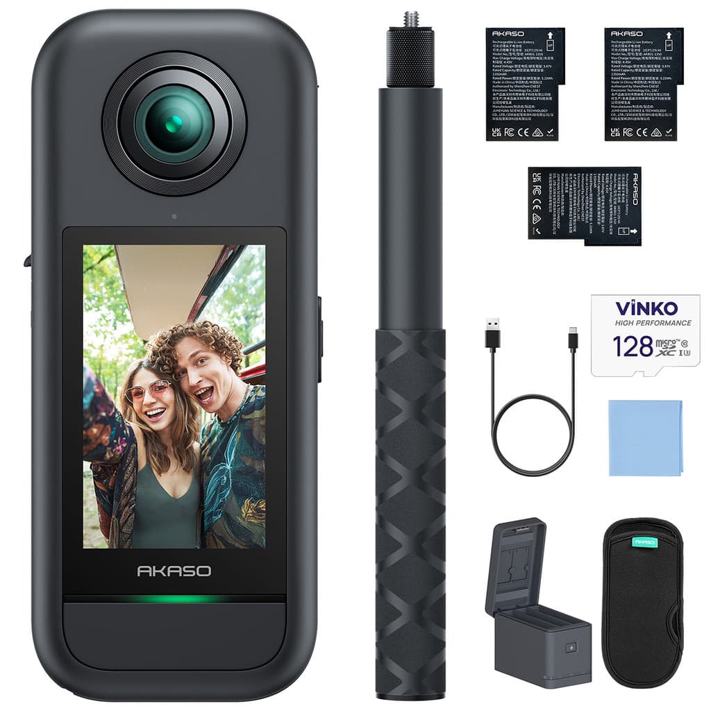 Câmera De Ação Akaso 360 5.7k,72mp Com Microsd 128g