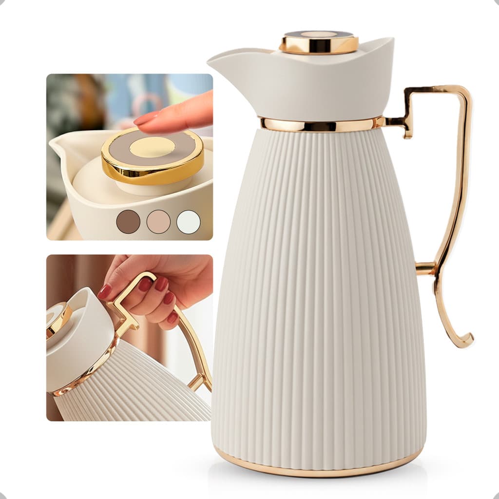 Garrafa Térmica Zaya Tuut 1L  Canelada Design Sofisticado, Mantém Bebidas Quentes E Frias, Ideal Café E Chá Off White