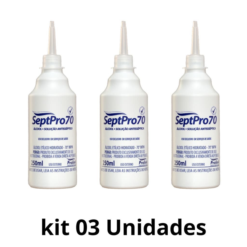 KIT 03 ALCOOL ANTISSEPTICO SEPTPRO PROLINK ALMOTOLIA 250 ML