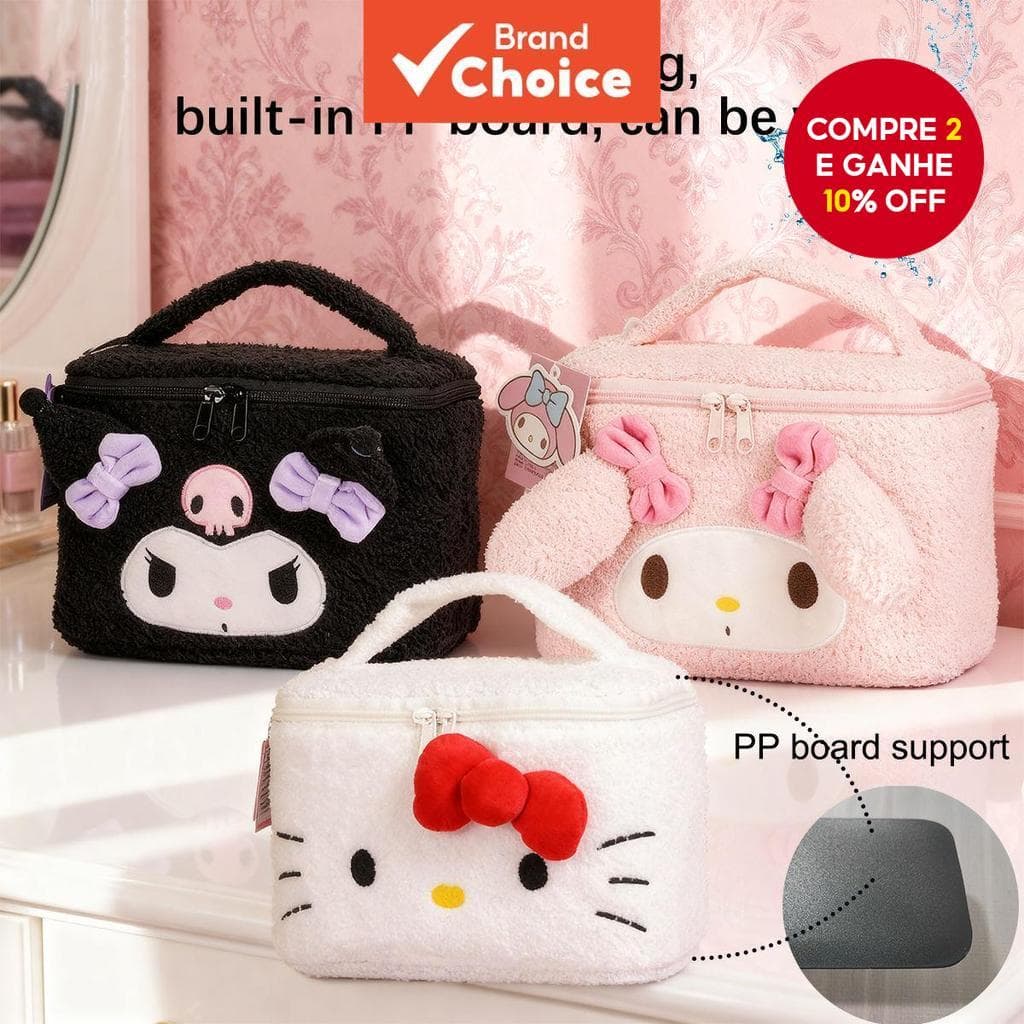  Saco de Armazenamento de Pelúcia Sanrio, organizador de bolsa Hello Kitty, caixa portátil, bolsa fofa para mulheres e