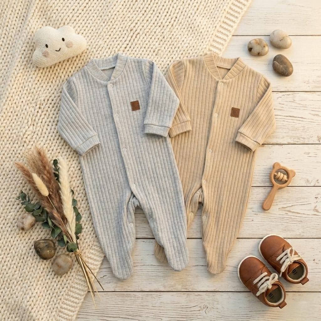 Kit 2 peças Macacão canelado liso linha luxo Menino ou Menina | Tamanhos RN P M G