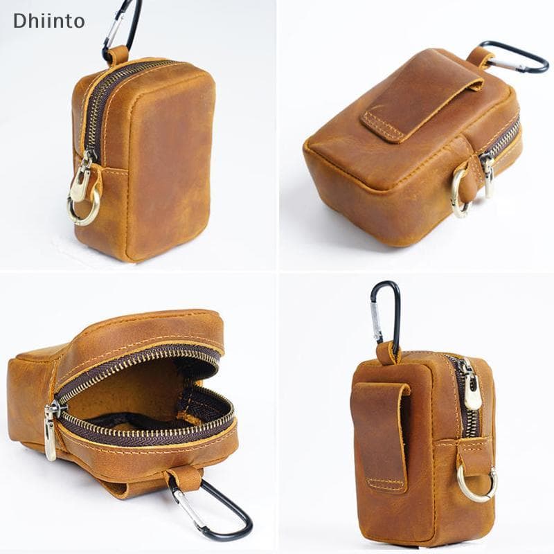 [Dhiint] Bolsa De Couro Com Zíper Porta-Chaves Moeda Carteira Cartão Cinto Cintura Para Corrida Ao Ar Livre Moedas Espor