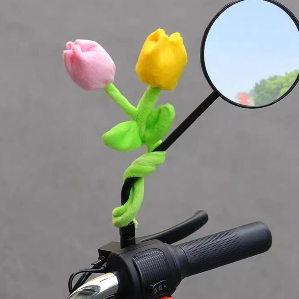 TKEY Scooter Elétrico Espelho Retrovisor Decoração Tulipa Buquê De Flores Bonito Acessório Motocicleta Bicicleta Flor Or