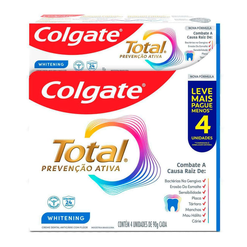 Creme Dental Colgate Total Prevenção Ativa Whitening 4 Unidades de 90g cada