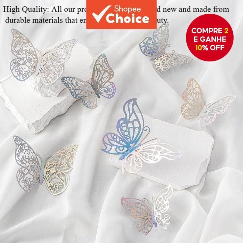 12pcs Decalques De Parede De Borboleta 3D Adesivos Artísticos Para Quarto Sala De Estar Decoração De Casamento