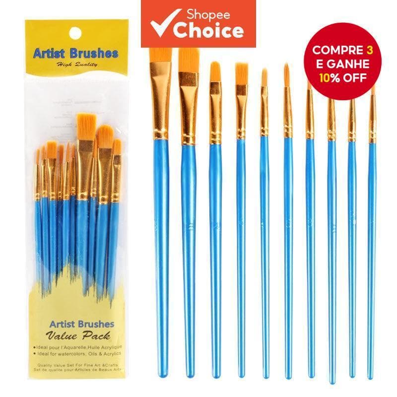 Conjunto De Pincéis Profissionais De 10 Peças-De Cabelo De Nylon Para Acrílico/Óleo/Aquarela (Vários Tamanhos) Kit De Pi