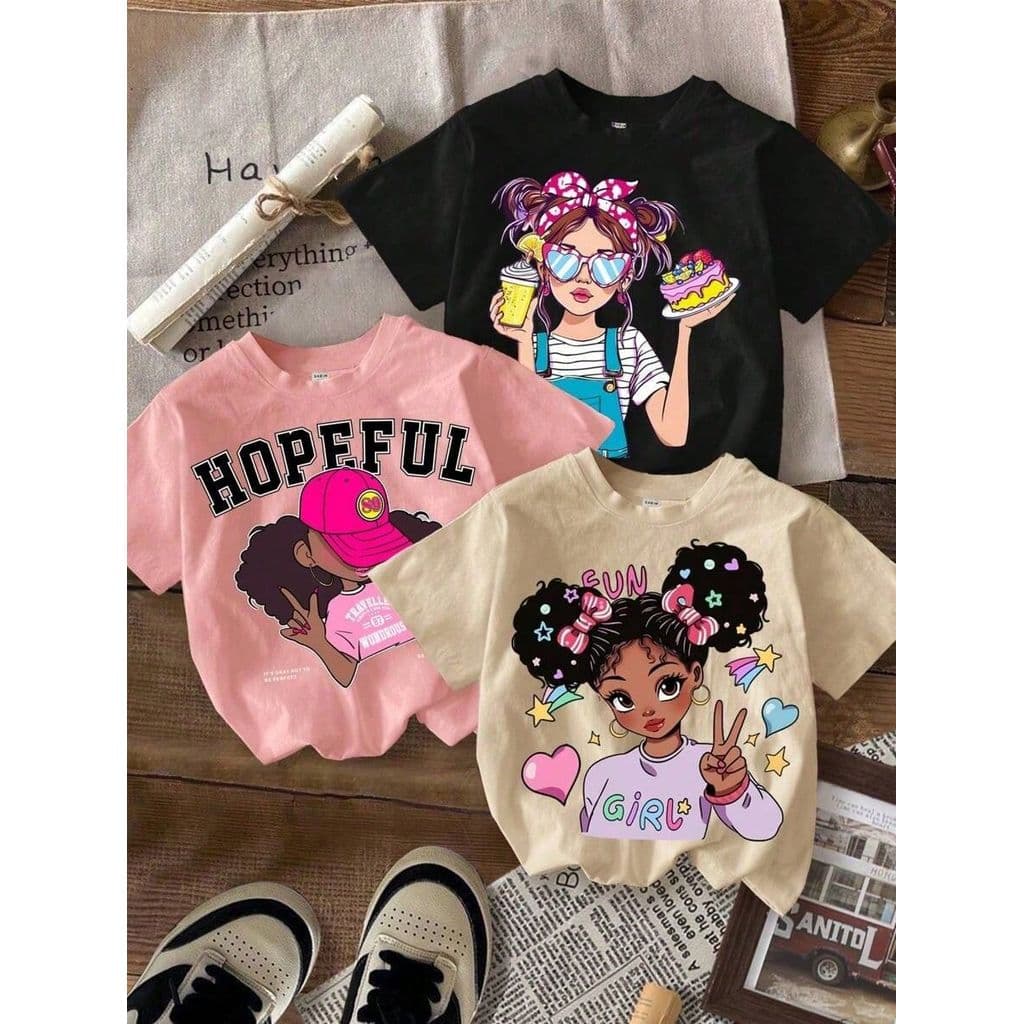 Kit 3 Camisetas Feminina Infantil Menina Básica Casual Algodão Look Moderninho Lançamento