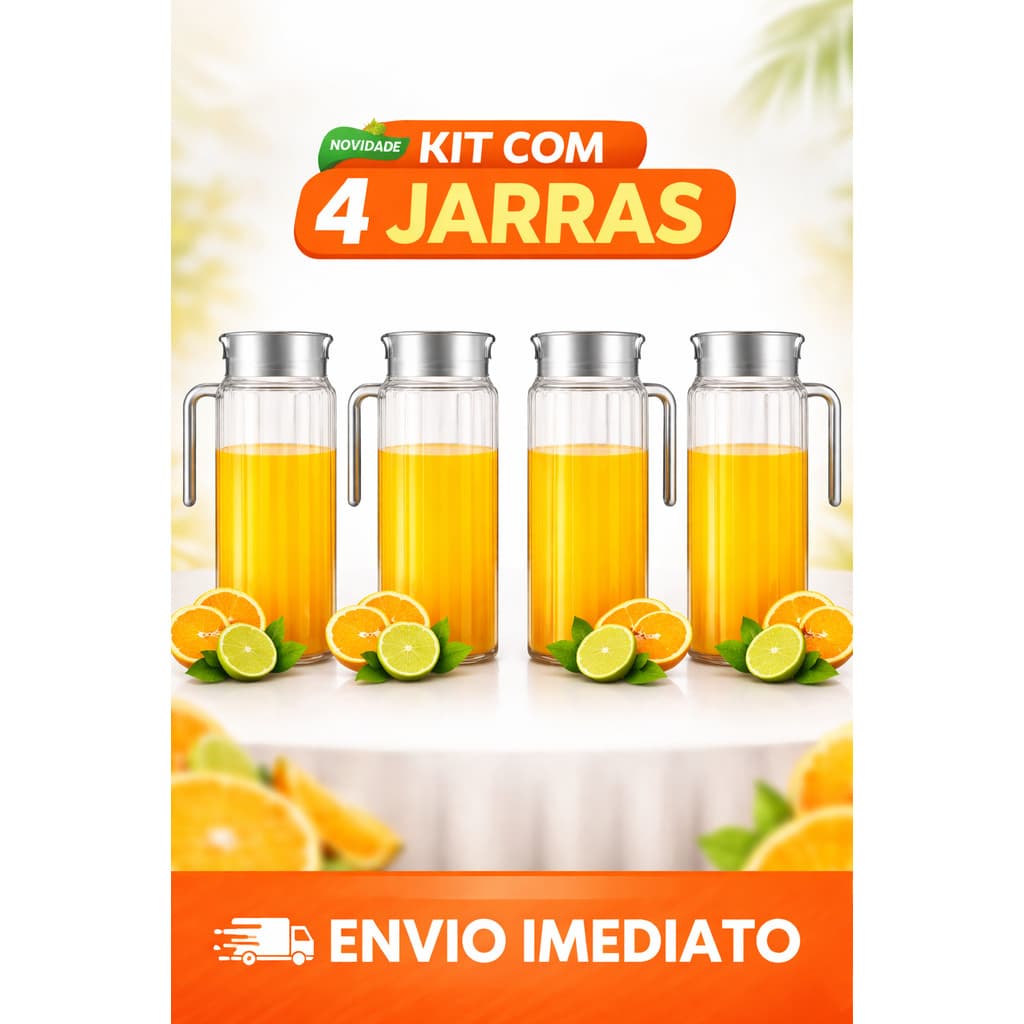 4 Jarra de Vidro 1 Litros ideal para água, suco e outras bebidas