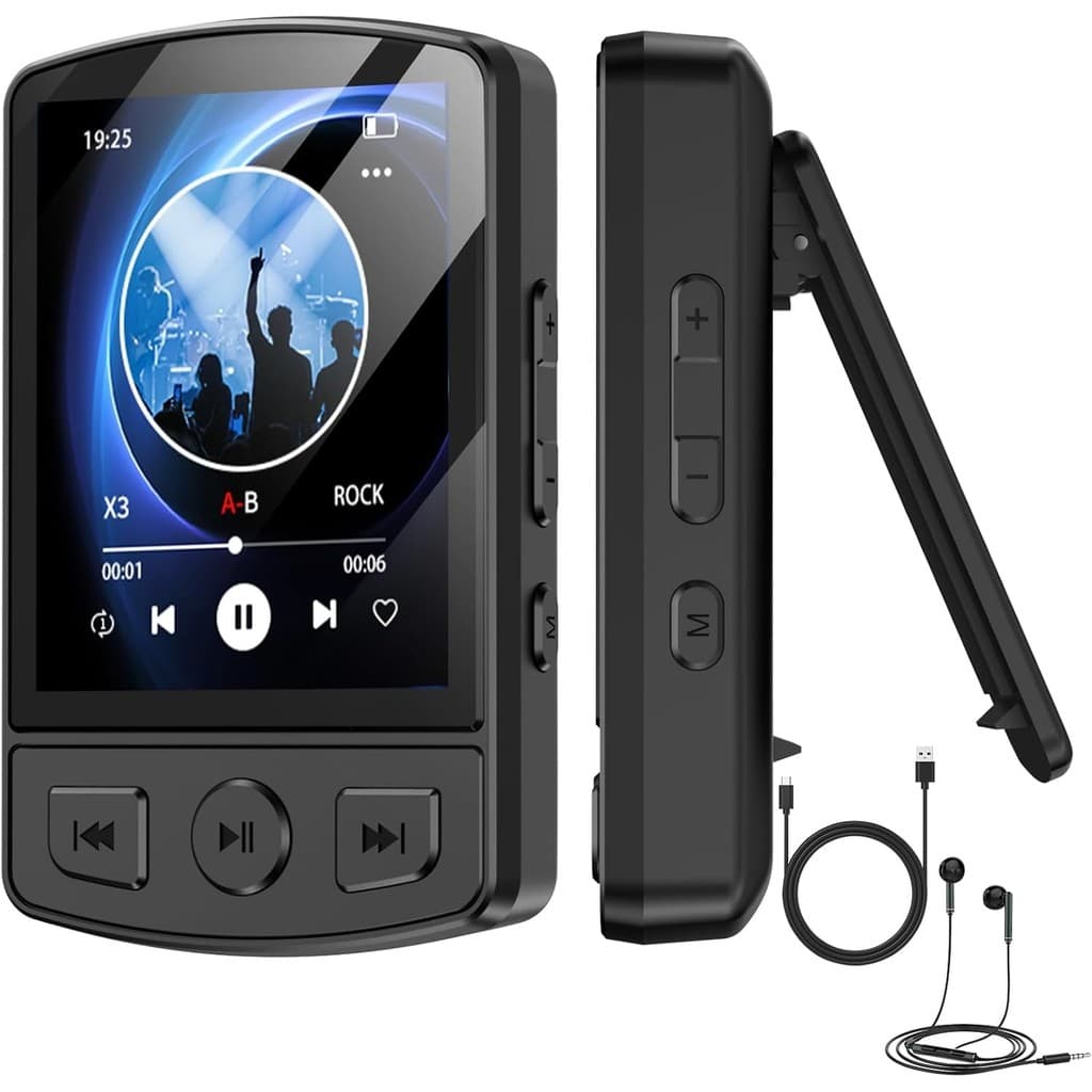 Leitor De MP3 Com Clipe Mini MP3 De 64 Gb Bluetooth 5.2 , Reprodutor De Música MP3 Portátil Fones De Ouvido , Alto-Falan