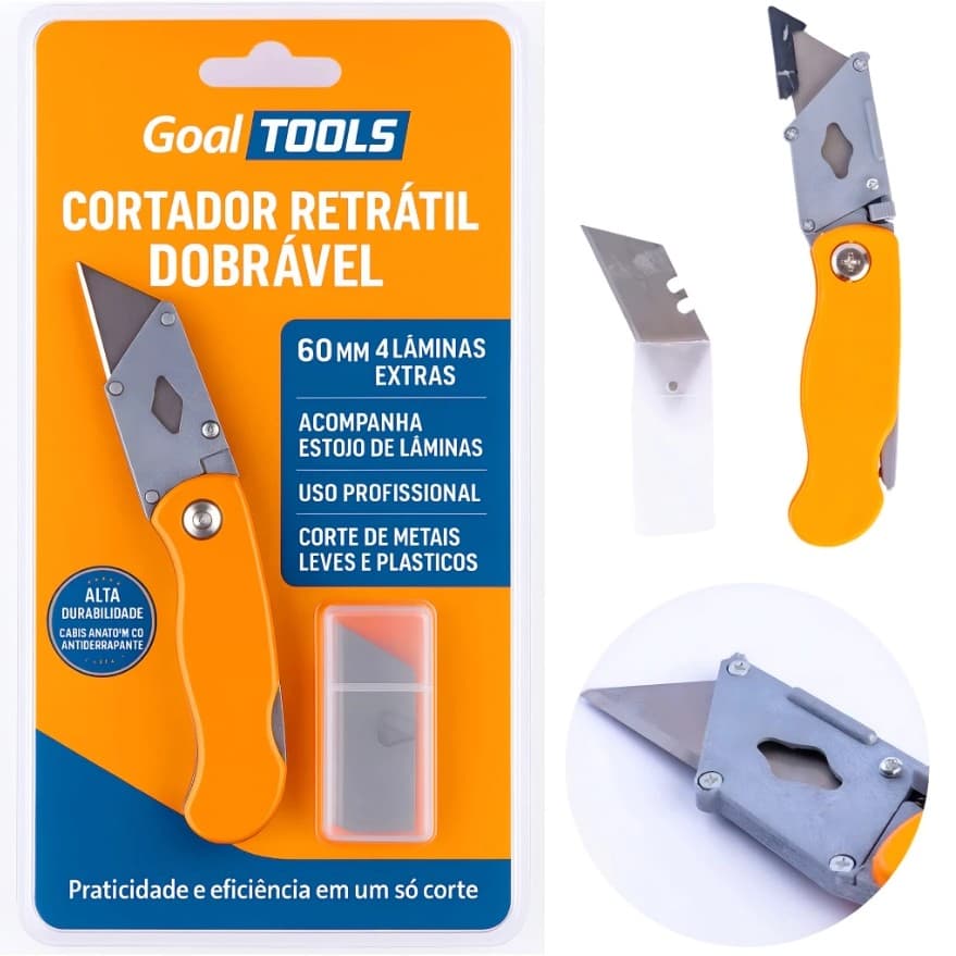 Estilete Profissional Metal ABS Dobrável Trapezoidal 18mm C/ 5+ Lâminas