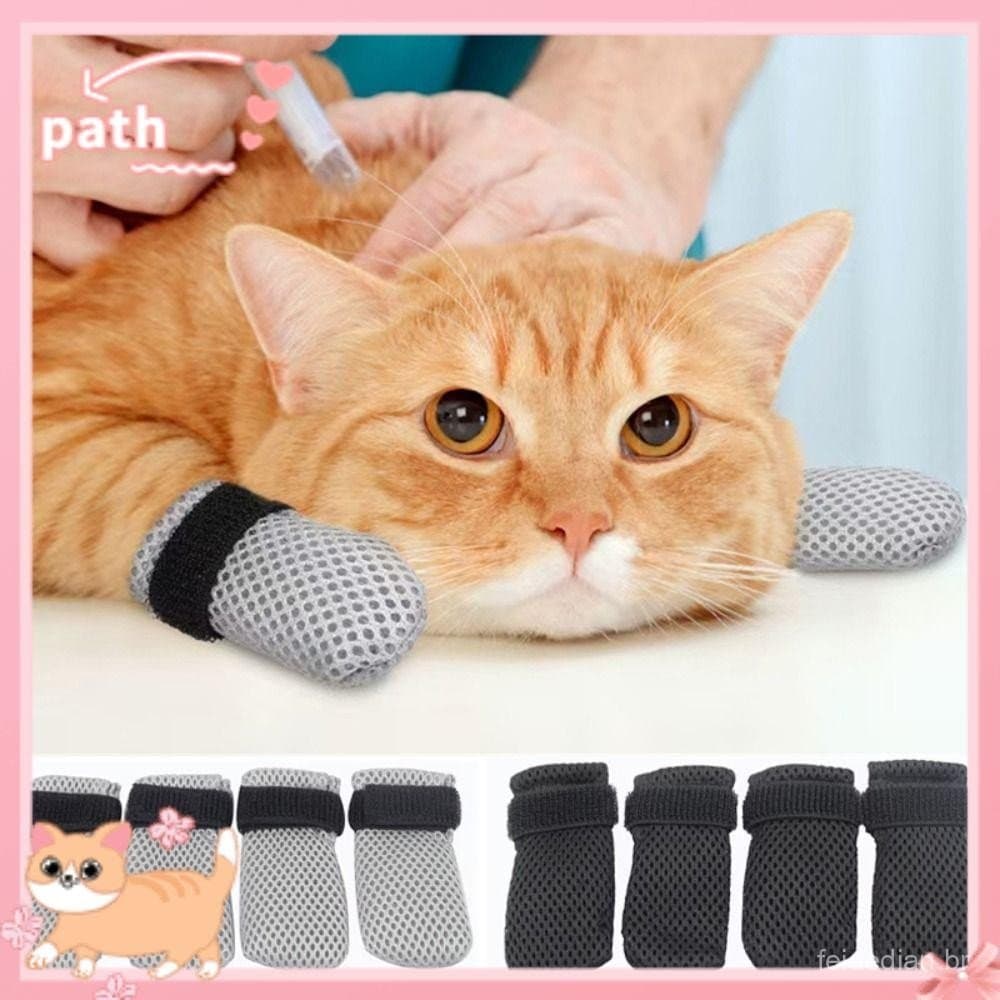PATH 4 Pçs/set Meias Para Gato , Boné De Garra Respirável Antiarranhões Animais De Estimação , Capa De Malha Antiderrapa