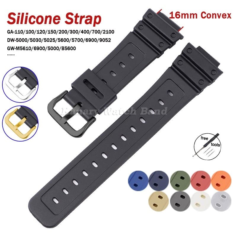 Pulseira De Relógio De Silicone Convexo De 16 Mm Para DW-5600/5700/6900 GA2100 GD110 GLS8900 GW-M5610 Resina Macia À Pro