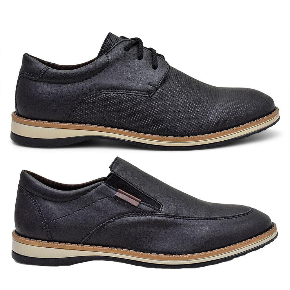 Kit 2 Sapatos Masculinos Social Casual Conforto Leve Elegante Antiderrapante Trabalho Dia a Dia
