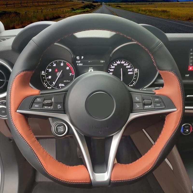 Trança De Carro De Couro Nappa Genuíno Na Capa De Volante Para Alfa Romeo Giulia 2016-2020 Stelvio 2017 Acessórios De Ca