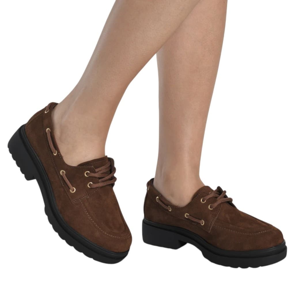 Sapato Mocassim Feminino Oxford Tratorado Camurça Via Marte 246-013-01