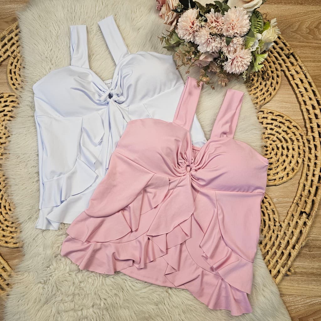 Blusa cropped feminina plus suplex babados GG 46 a 50