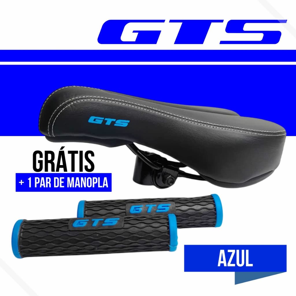 Kit Banco Selim Bike Bicicleta MTB Vazado Confortável Couro GTS + Manopla GTS