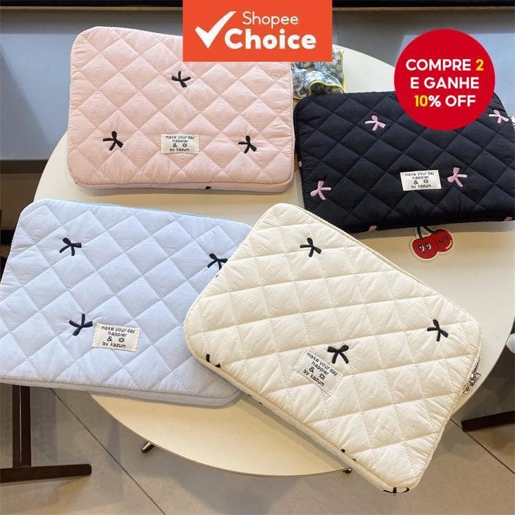 Bolsa Fofa Bordada Coreana Para Laptop Mulheres 2025 Arco Design Manga À Prova De Choque Notebook De 10 A 15.6 Polegadas