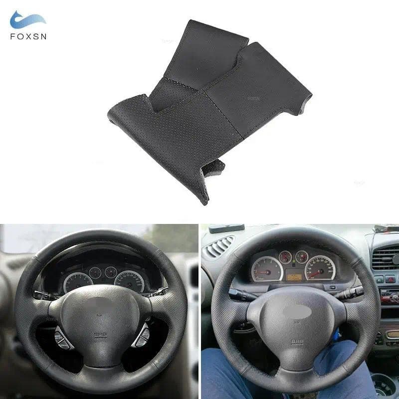 Para Hyundai Santa Fe 2001 2002 2003 2004 2005 2006 Costurado À Mão Capa De Volante Do Carro Preto Acessórios De Couro P