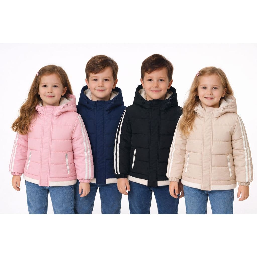 Jaqueta Bobojaco punho  elastico e faixa puffer Infantil Grosso com capuz Menino e Menina Inverno