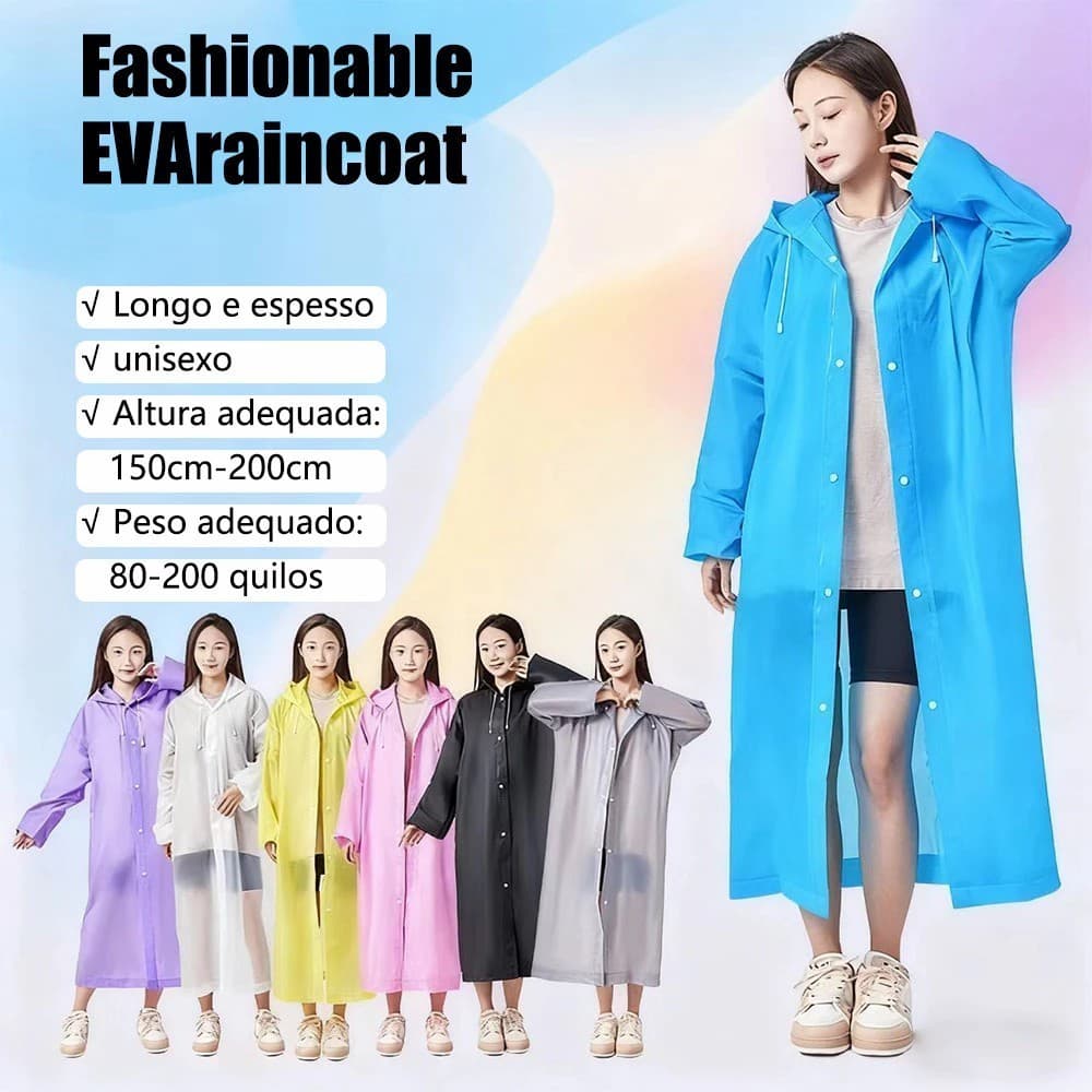 Capa de Chuva EVA Unissex Adulto Leve Impermeável com Capuz Portátil Reutilizável 4 Cores